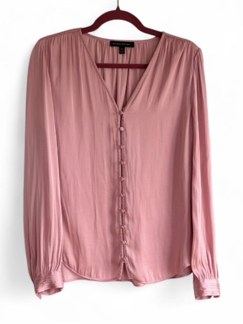 Banana Republic V Neck Silky Button Down Long Sleeve Blouse Size M